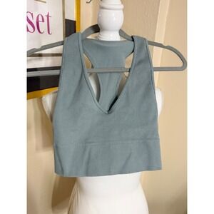 Gilly Hicks Ribbed Seamless V-Neck Racerback Crop Top‎ Sage Green Blue Medium